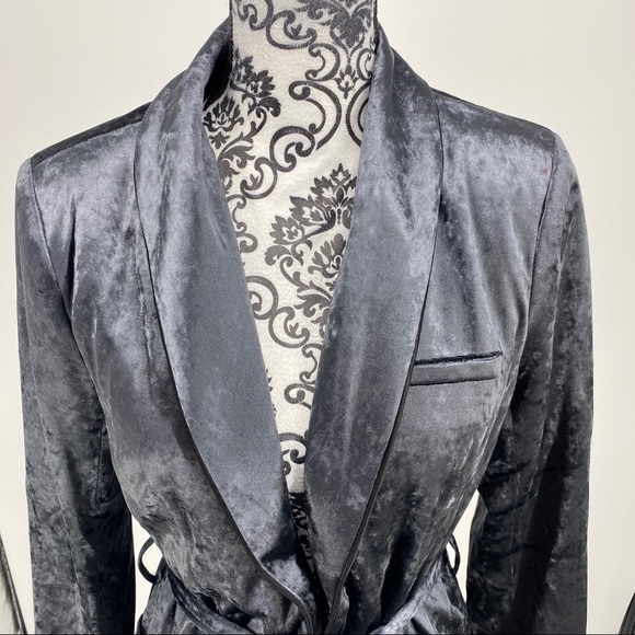 J.O.A. Crushed Velvet Blazer dark charcoal shawl collar shiny soft layering - Picture 6 of 15